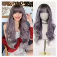 Perücke 24 Zoll Gewellt Pony Synthetisch Dunkle Ombre Lila B 1 st