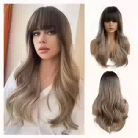 Perücke 24 Zoll Locken Synthetik Pony Damen Dunkelblond 1 st
