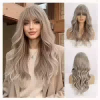 Perücke 24zoll Lockig Blond Synthetisch Pony Asche Blond 1 st