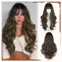 Perücke Gewellt 66cm Pony Rot Synthetisch Balayage Braun Mix 1 st