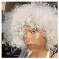 Perücke Afro Kinky Damen Locken Pony Kurz Synthetisch Schwar 1 st