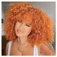 Perücke Afro Damen Lockig Pony Synthetisch Ginger Rot Orange 1 st