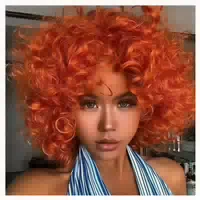 Perücke Afro Damen Lockig Pony Synthetisch Ginger Rot Orange 1 st