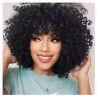 Perücke Afro Kinky Curly Bob Kunsthaar Pony 14 Zoll Damen Sc 1 st