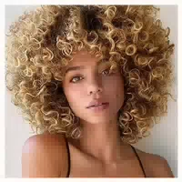 Perücke Afro Kinky Curly Kurz Pony Lockig Damen Blond Braun 1 st