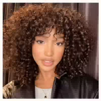 Perücke Afro Kinky Curly Lockig Pony Kurz Braun Damen Dunkel 1 st