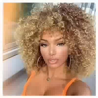 Perücke Afro Kinky Curly Synthetisch Pony Kurz Damen Braunbl 1 st