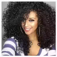 Perücke Afro Kinky Damen Locken Pony Kurz Synthetisch Schwar 1 st