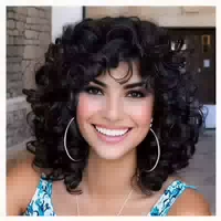 Perücke Afro Kurz Kinky Curly mit Pony Synthetisch Schwarz 1 st