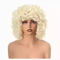 Perücke Afro Kurz Lockig Blond Pony Synthetisch 1 st