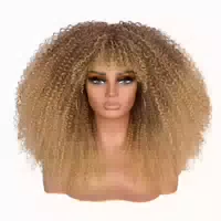 Perücke Synthetische Afro Lockig 10 Zoll Kurz Bangs Ombre Bl 1 st