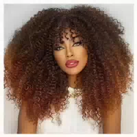 Perücke Afro Lockig 18zoll Leimlos Synthetik Schwarz Bis Bra 1 st