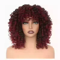 Perücke Afro Pony Bob Kunsthaar Schulter Weinrot 14inch Dunk 1 st