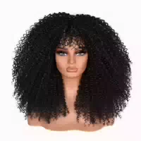 Perücke Afro Synthetik 18zoll Lockig Kinky Glueless Schwarz 1 st