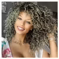 Perücke Afro Kinky Curly Synthetisch Pony Kurz Damen Braunbl 1 st