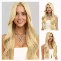 Perücke Blond Locken 26 Zoll Mittelscheitel Synthetik Gold1 1 st