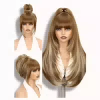 Perücke Blond Pony Lang Synthetisch Hitzeresistent Damen Blo 1 st