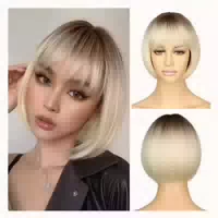 Perücke Blonde Bob Ombre Bangs Dunkle Wurzeln Kurz 12 Ombre 1 st
