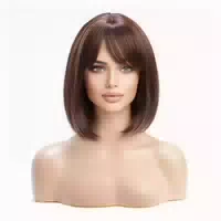 Perücke Bob Damen Kunsthaar Strähnchen Fransen Dunkelbraun 1 st