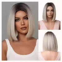 Perücke Bob Gerade Synthetik Schulterlang Ombre Braun Bis Bl 1 st