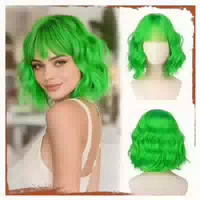 Perücke Bob Kurz Gewellt Pony Damen Synthetisch 30cm Nachtsc 1 st