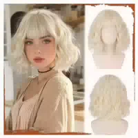 Perücke Bob Kurz Gewellt Pony Damen Synthetisch 30cm Nachtsc 1 st