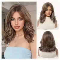 Perücke Bob Kurz Gewellt Pony Schwarz Mix Blond Highlights 3 1 st