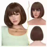 Perücke Bob Kurz Pony Braun Damen 32cm Synthetisch Schokolad 1 st