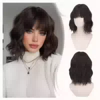Perücke Bob Kurz Pony Damen Synthetisch Lockig 35 cm Dunkelb 1 st