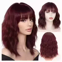 Perücke Bob Kurz Pony Lockig Gewellt Synthetisch Damen Rosa 1 st