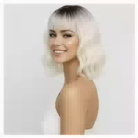 Perücke Kurz Gewellt Blond Pony Bob Damen Honigblond 30cm 1 st