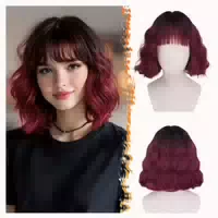 Perücke Bob Pony Kurz Gewellt Synthetisch Schwarz zu Rot Omb 1 st