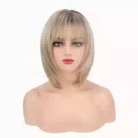 Perücke Bob Pony Kurz Glatt Ombre Hellblond Synthetik Farbve 1 st
