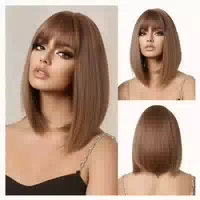 Braune Bob Perücke mit Pony Kurz Gerade für Frauen Synthetis 1 st