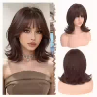 Braune Bob Perücke mit Pony Kurz Gerade für Frauen Synthetis 1 st