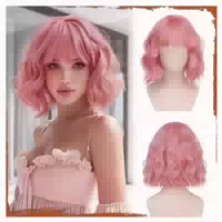 Oufei Hell Rosa Bob Perücke mit Pony Synthetisches Haar für 1 st