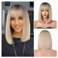 Ombre Blonde Bob Perücke mit Pony Synthetisches Haar für Fra 1 st