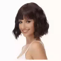 Perücke Bob Pony Synthetik Schulterlänge Lockig Damen Braun 1 st