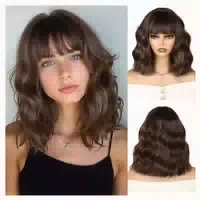Perücke Bob Pony Wellen 12zoll Locken Synthetik Damen Braun 1 st