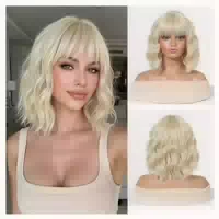 Perücke Bob Wellig Pony Synthetisch Kosplay Blond 12 Zoll Bl 1 st