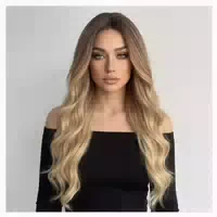 Perücke Damen Blond Lang Lockig 66cm Synthetik Ombre Braun # 1 st