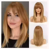 Perücke Damen Gerade Schulterlang Synthetisch Bangs Erdbeerb 1 st