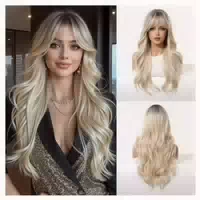 Perücke Damen Gewellt Pony Synthetikhaar Ombre Ombré Blonde 1 st