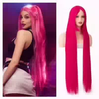 Perücke Damen Knalliges Pink Pony 100cm Lockig 2 1 #knallige 1 st