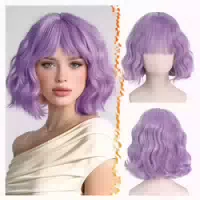 Perücke Damen Kurz Gewellt Synthetisch Bob Pony Lockig Lila 1 st