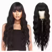 Perücke Damen Lang Locken Pony Schwarz 28 Zoll Natürlich Sch 1 st