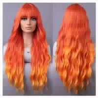 Perücke Damen Rot Pony 28 Zoll Lang Lockig 70 cm Natürliches 1 st