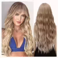 Perücke Damen Lang Wellig Lockig Blond Braun Pony 28 Zoll Br 1 st