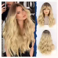 Perücke Damen Lockig Pony Synthetisch 22zoll Ombre Blonde 1 st