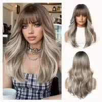 Perücke Pony Ombre Blond Braun mit Reflexen Hellblond Gerade 1 st